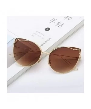 Luxury Fashion Cat Eye Designer Sunglasses Metal Reflective Glasses For Women Mirror Retro glasses - Gold Tea - C1198GDXN88 $...