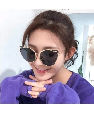 Luxury Fashion Cat Eye Designer Sunglasses Metal Reflective Glasses For Women Mirror Retro glasses - Gold Tea - C1198GDXN88 $...