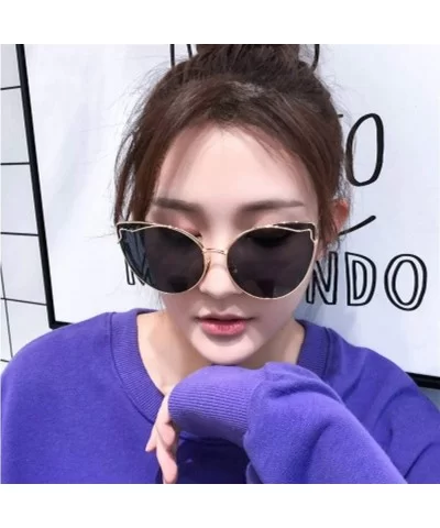 Luxury Fashion Cat Eye Designer Sunglasses Metal Reflective Glasses For Women Mirror Retro glasses - Gold Tea - C1198GDXN88 $...