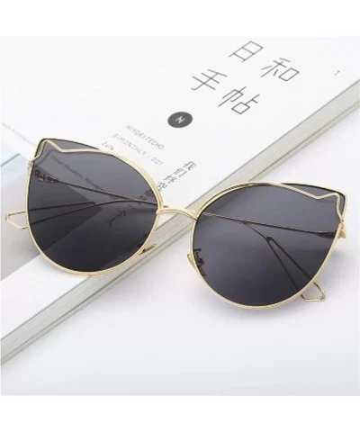 Luxury Fashion Cat Eye Designer Sunglasses Metal Reflective Glasses For Women Mirror Retro glasses - Gold Tea - C1198GDXN88 $...