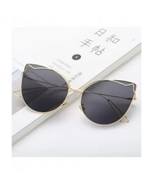 Luxury Fashion Cat Eye Designer Sunglasses Metal Reflective Glasses For Women Mirror Retro glasses - Gold Tea - C1198GDXN88 $...