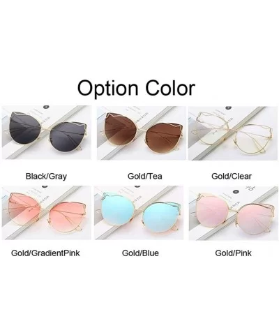 Luxury Fashion Cat Eye Designer Sunglasses Metal Reflective Glasses For Women Mirror Retro glasses - Gold Tea - C1198GDXN88 $...