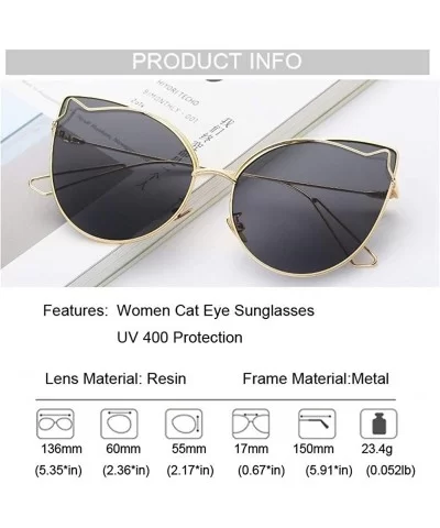 Luxury Fashion Cat Eye Designer Sunglasses Metal Reflective Glasses For Women Mirror Retro glasses - Gold Tea - C1198GDXN88 $...