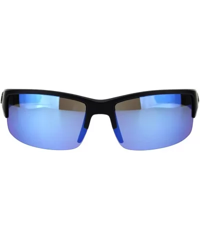 Sunglasses Mens Half Rim Wrap Around Bikers Skull Design UV 400 - Matte Black (Blue Mirror) - C618Z53LACS $7.78 Wrap