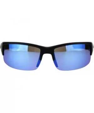 Sunglasses Mens Half Rim Wrap Around Bikers Skull Design UV 400 - Matte Black (Blue Mirror) - C618Z53LACS $7.78 Wrap