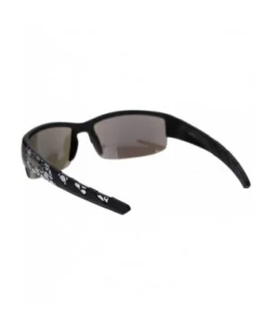 Sunglasses Mens Half Rim Wrap Around Bikers Skull Design UV 400 - Matte Black (Blue Mirror) - C618Z53LACS $7.78 Wrap