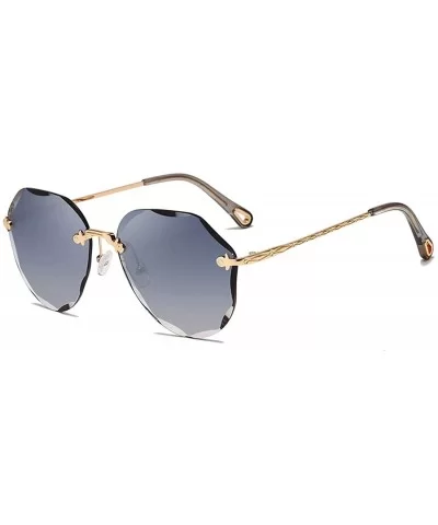 Sunglasses For Women Oversized Rimless Diamond Cutting Lens Sun Glasses AE0534 - Gold Frame/Gradient Blue - CK18YKXK382 $13.3...