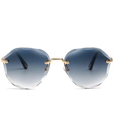 Sunglasses For Women Oversized Rimless Diamond Cutting Lens Sun Glasses AE0534 - Gold Frame/Gradient Blue - CK18YKXK382 $13.3...