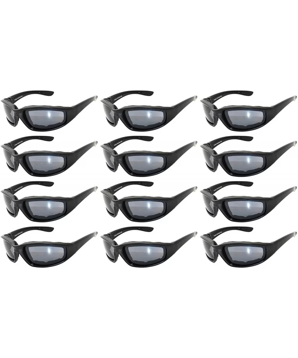 12 Wholesale Motorcycle Black Padded Foam Sport Glasses Colored Lens Sunglasses - 12-moto-black-smoke - CE18DCGLKTQ $26.24 Sport