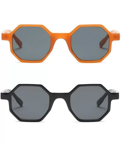 Hexagonal Sunglasses for Men Women Vintage Retro Plastic Octagon Geometric Frame - Black+orange - CL18K2K6YA6 $14.79 Square