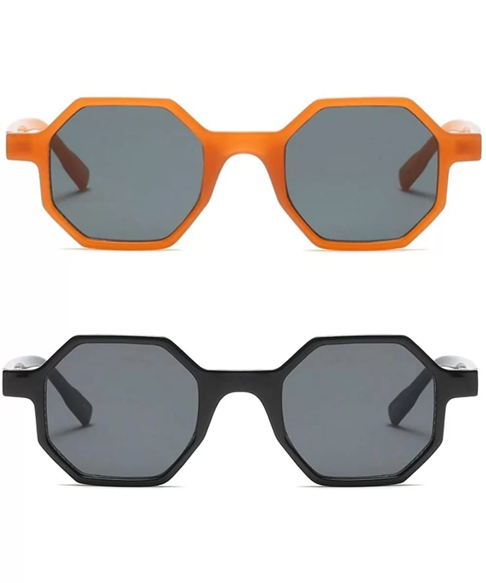 Hexagonal Sunglasses for Men Women Vintage Retro Plastic Octagon Geometric Frame - Black+orange - CL18K2K6YA6 $14.79 Square