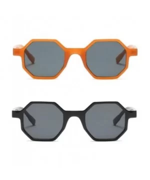 Hexagonal Sunglasses for Men Women Vintage Retro Plastic Octagon Geometric Frame - Black+orange - CL18K2K6YA6 $14.79 Square