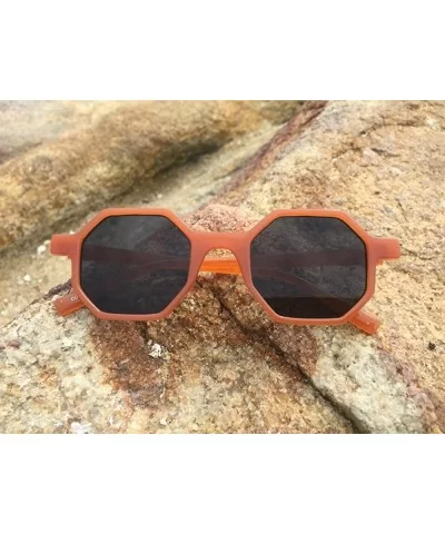 Hexagonal Sunglasses for Men Women Vintage Retro Plastic Octagon Geometric Frame - Black+orange - CL18K2K6YA6 $14.79 Square