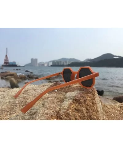 Hexagonal Sunglasses for Men Women Vintage Retro Plastic Octagon Geometric Frame - Black+orange - CL18K2K6YA6 $14.79 Square