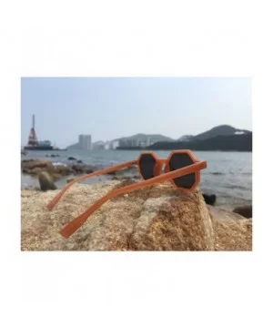 Hexagonal Sunglasses for Men Women Vintage Retro Plastic Octagon Geometric Frame - Black+orange - CL18K2K6YA6 $14.79 Square