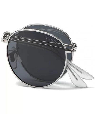 Fashion Men Womens Sunglasses Folded Polarized UV 400 Retro Vintage Round Frame Glasses - Black - CG196ESCNEG $41.15 Round