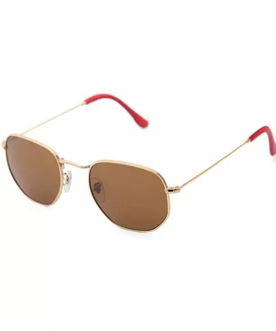 hexagonal square sunglasses for women and men polygon mirrored lens - Gold Brown - CY18Y9GGU47 $14.69 Square