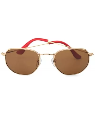 hexagonal square sunglasses for women and men polygon mirrored lens - Gold Brown - CY18Y9GGU47 $14.69 Square