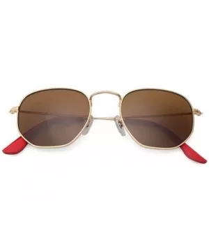 hexagonal square sunglasses for women and men polygon mirrored lens - Gold Brown - CY18Y9GGU47 $14.69 Square