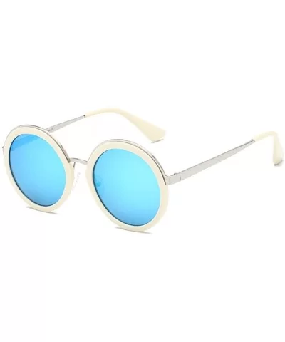 Women Fashion Round PC Lens Anti-UV Retro Driving Glasses - Rice White Ice Blue Lens - CP18WO462MI $8.88 Round