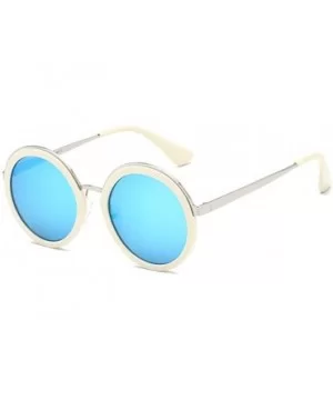 Women Fashion Round PC Lens Anti-UV Retro Driving Glasses - Rice White Ice Blue Lens - CP18WO462MI $8.88 Round