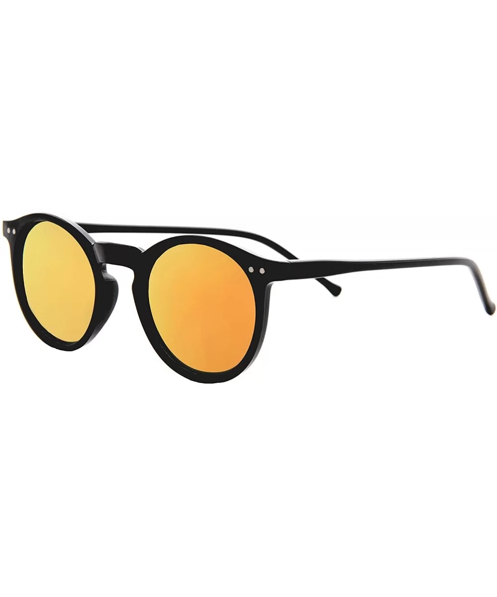 Unisex Sunglasses Lens Vintage Round Retro Frame Durable Fashion Design - Black Frame/ Mirrored Orange Lens - CX18G8KSG93 $6....