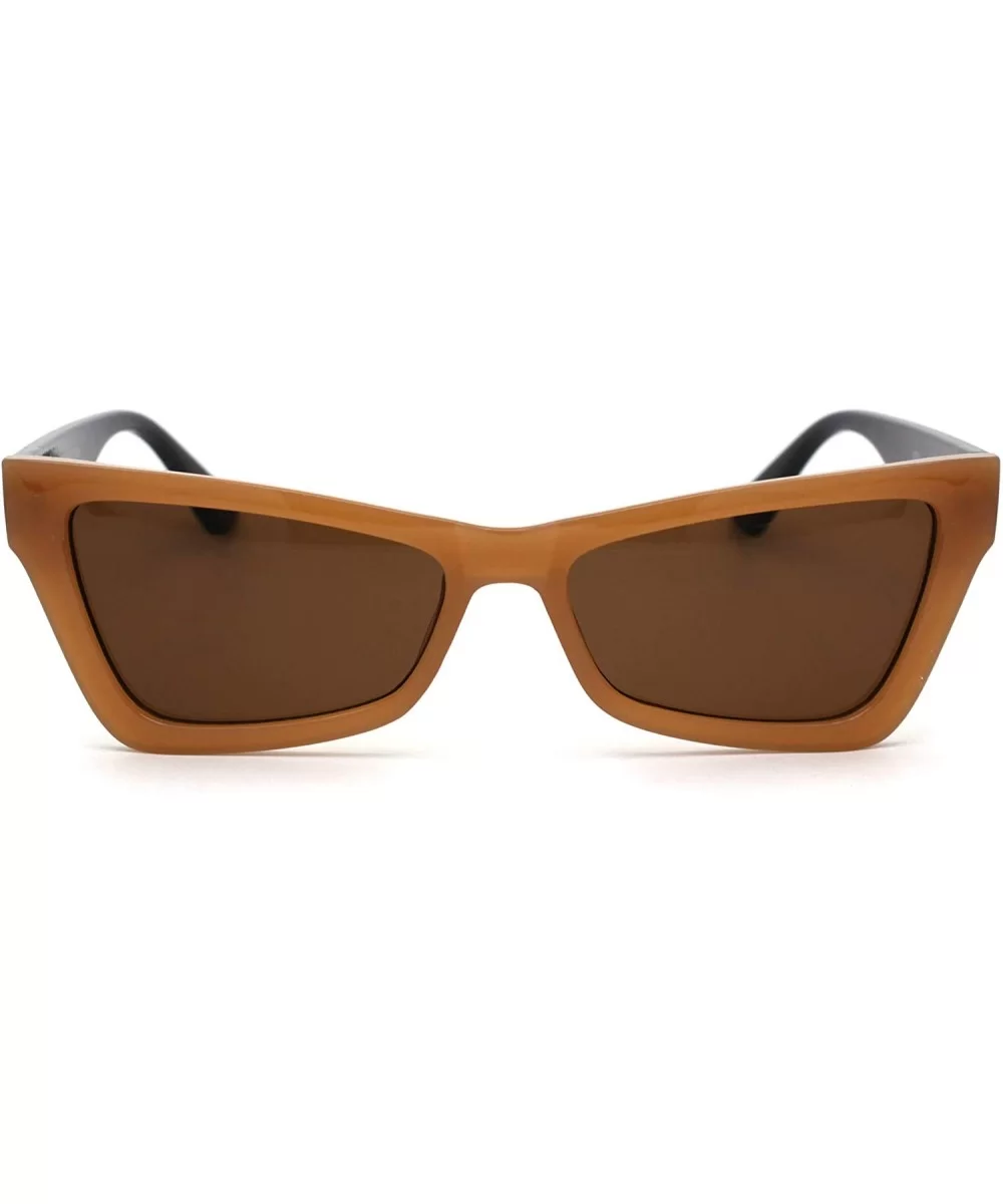 Womens Mod Square Cat Eye 80s Plastic Sunglasses - Beige Black Solid Brown - CG195KOT4K9 $9.06 Square