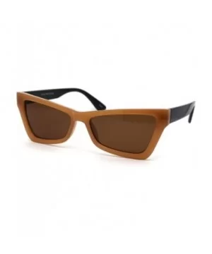 Womens Mod Square Cat Eye 80s Plastic Sunglasses - Beige Black Solid Brown - CG195KOT4K9 $9.06 Square