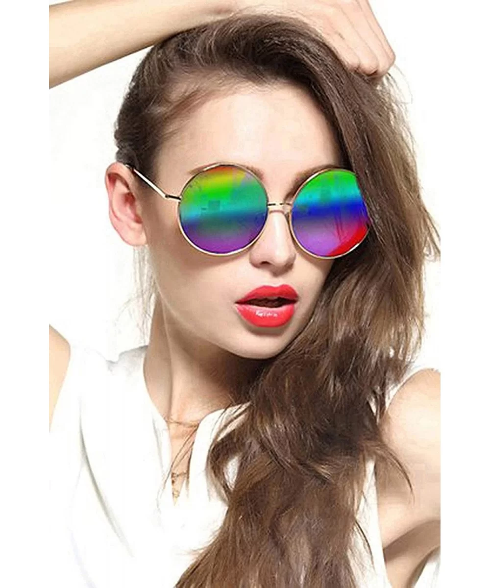 Oversized Round Circle Mirrored Hippie Hipster Sunglasses - Metal Frame - Multicoloured - CJ12J2075PN $9.12 Cat Eye