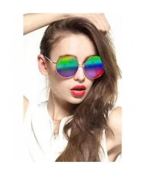 Oversized Round Circle Mirrored Hippie Hipster Sunglasses - Metal Frame - Multicoloured - CJ12J2075PN $9.12 Cat Eye