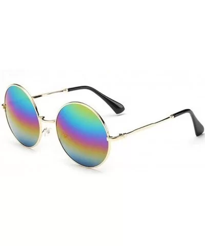 Oversized Round Circle Mirrored Hippie Hipster Sunglasses - Metal Frame - Multicoloured - CJ12J2075PN $9.12 Cat Eye