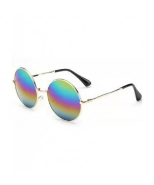 Oversized Round Circle Mirrored Hippie Hipster Sunglasses - Metal Frame - Multicoloured - CJ12J2075PN $9.12 Cat Eye