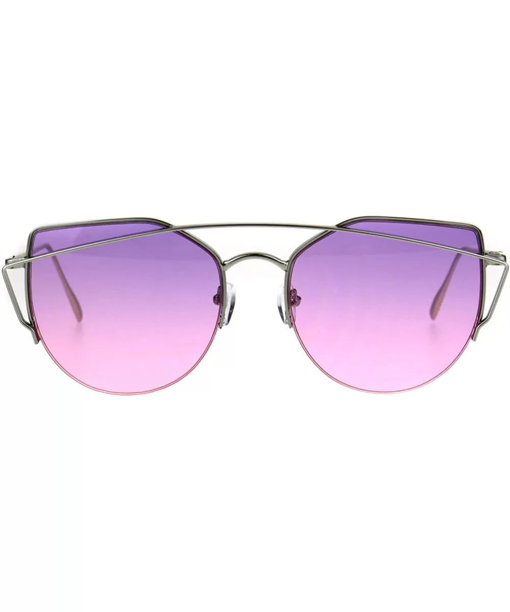 Oceanic Gradient Retro Metal Half Rim Avant Garde Cat Eye Sunglasses - Silver Purple Pink - CX1863AU08K $10.48 Cat Eye