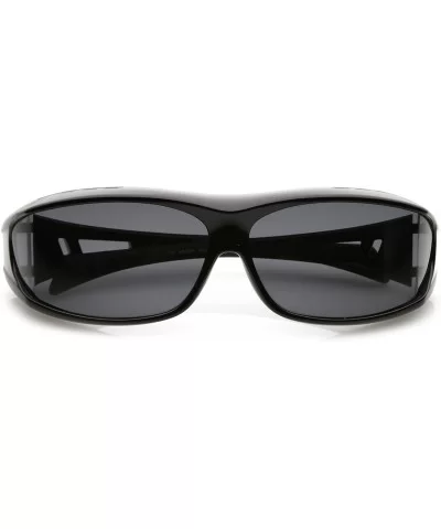 Wrap Around Rubberized Arm Tip Rectangle Polarized Lens Goggle Sunglasses 62mm - Black / Smoke - CB184S4849Z $11.70 Wrap