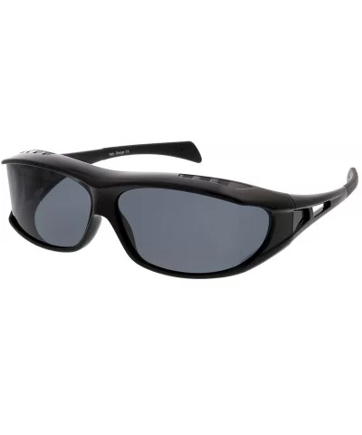 Wrap Around Rubberized Arm Tip Rectangle Polarized Lens Goggle Sunglasses 62mm - Black / Smoke - CB184S4849Z $11.70 Wrap