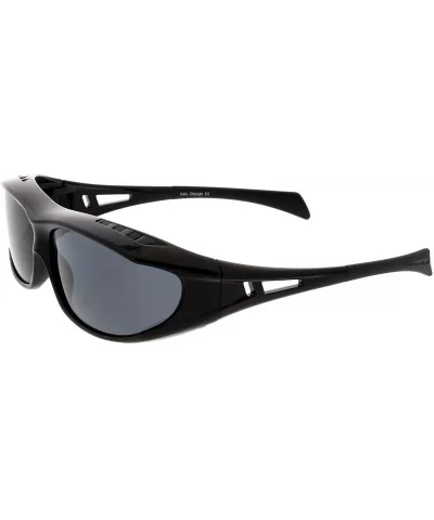 Wrap Around Rubberized Arm Tip Rectangle Polarized Lens Goggle Sunglasses 62mm - Black / Smoke - CB184S4849Z $11.70 Wrap