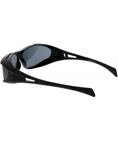 Wrap Around Rubberized Arm Tip Rectangle Polarized Lens Goggle Sunglasses 62mm - Black / Smoke - CB184S4849Z $11.70 Wrap