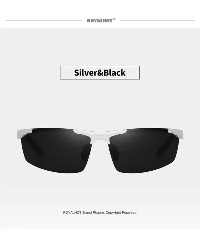 Polarized Sunglasses for Men Rectangular Aluminum Magnesium Frame for Driving Fishing Golf Sport - Silver Black - CR18A0S8WON...