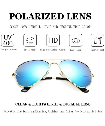 Polarized Aviator Sunglasses for Men Women Classes Metal Frame Mirror UV400 Sun Glasses - CM19467Q9WO $9.35 Round