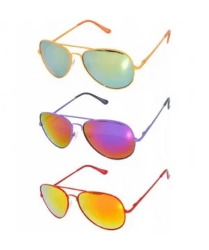 Set of 3 Pairs Aviator Style Sunglasses Colored Metal Frame Spring Hinges - 3_pairs_mirror_orange_purple_red - CP17YUZE2G9 $6...