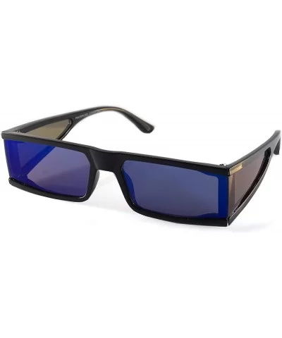 Futuristic Slim Flat Top Smoke Mirror Sunglasses Side Shield Panel A299 - Black Blue Rv - CB19650S672 $10.83 Shield