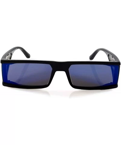 Futuristic Slim Flat Top Smoke Mirror Sunglasses Side Shield Panel A299 - Black Blue Rv - CB19650S672 $10.83 Shield