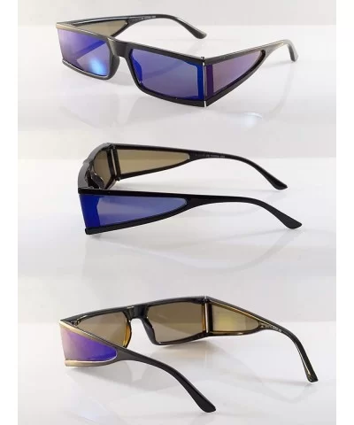 Futuristic Slim Flat Top Smoke Mirror Sunglasses Side Shield Panel A299 - Black Blue Rv - CB19650S672 $10.83 Shield