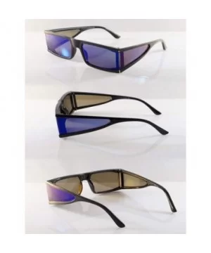 Futuristic Slim Flat Top Smoke Mirror Sunglasses Side Shield Panel A299 - Black Blue Rv - CB19650S672 $10.83 Shield