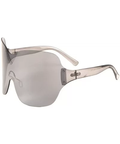 Oslo Rimless Oversized One Piece Shield Sunglasses - Grey Transparent Smoke Frame - CU18CXSCIZA $6.47 Rimless