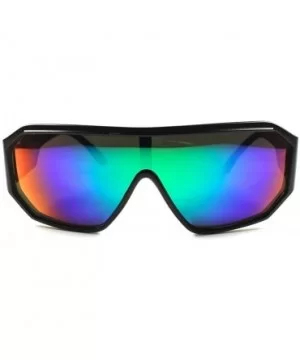 Retro Futuristic Party Rave Sci-Fi Mirrored Lens Wrap Shield Sun Glasses - Black / Green - CF189ALRU42 $17.50 Wrap