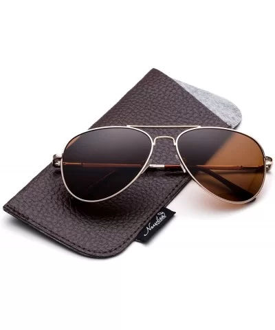 Polarized Aviator Sunglasses Mirrored Lens Classic Aviator Polarized Sunglasses Small - Gold/Brown - CJ18I64TQ5W $6.49 Aviator