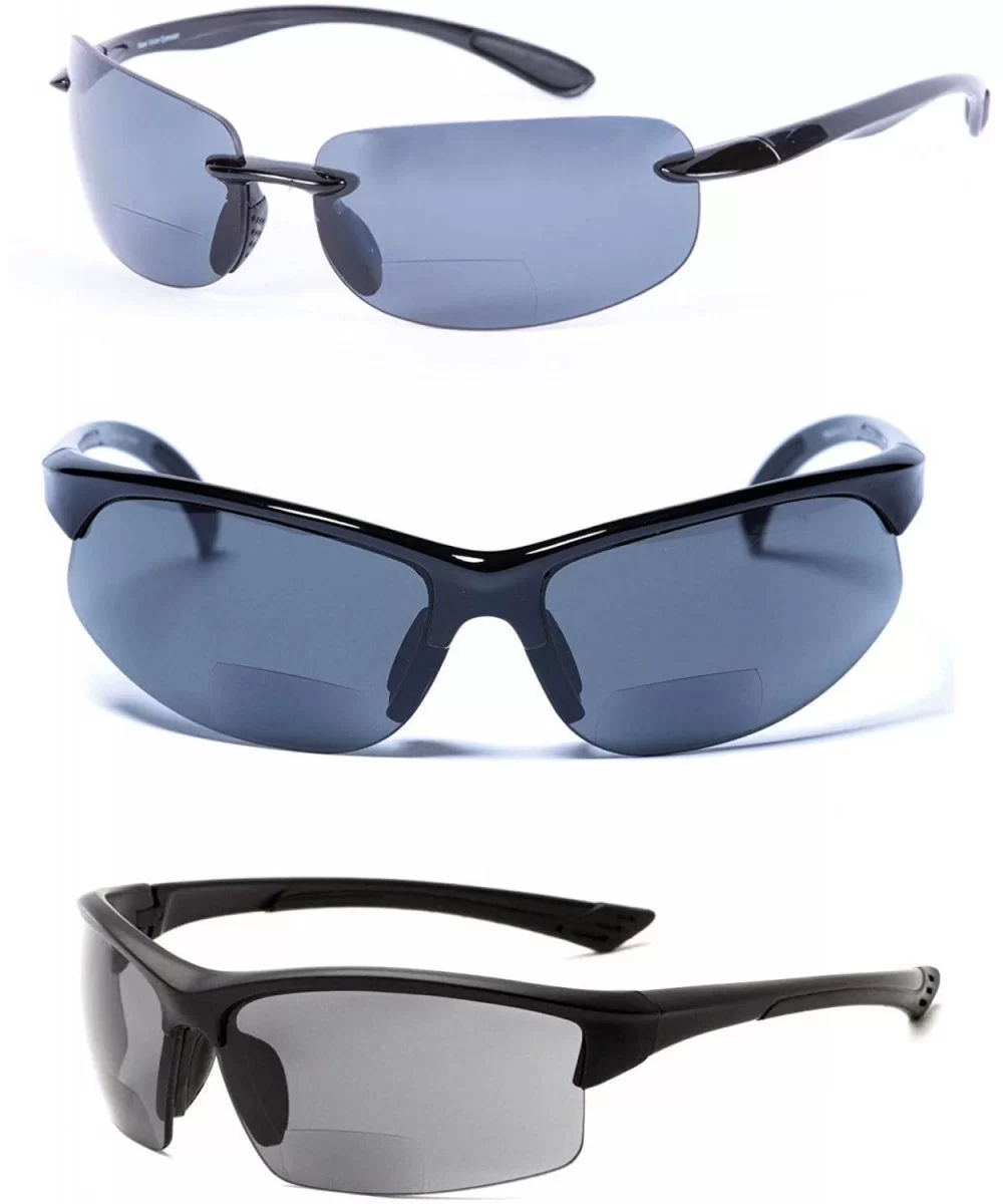 The Allstars" 3 Pair of our Most Popular Bifocal Sport Wrap Unisex Sunglasses - Black - CE1963U2E4Y $19.54 Wrap