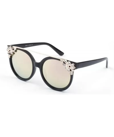 Women Circle Round Brow-Bar Rhinestone UV Protection Cat Eye Fashion Sunglasses - Peach - CY18WSEM7CO $18.81 Goggle