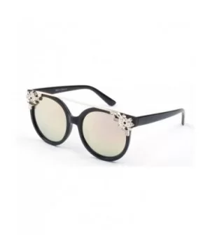 Women Circle Round Brow-Bar Rhinestone UV Protection Cat Eye Fashion Sunglasses - Peach - CY18WSEM7CO $18.81 Goggle